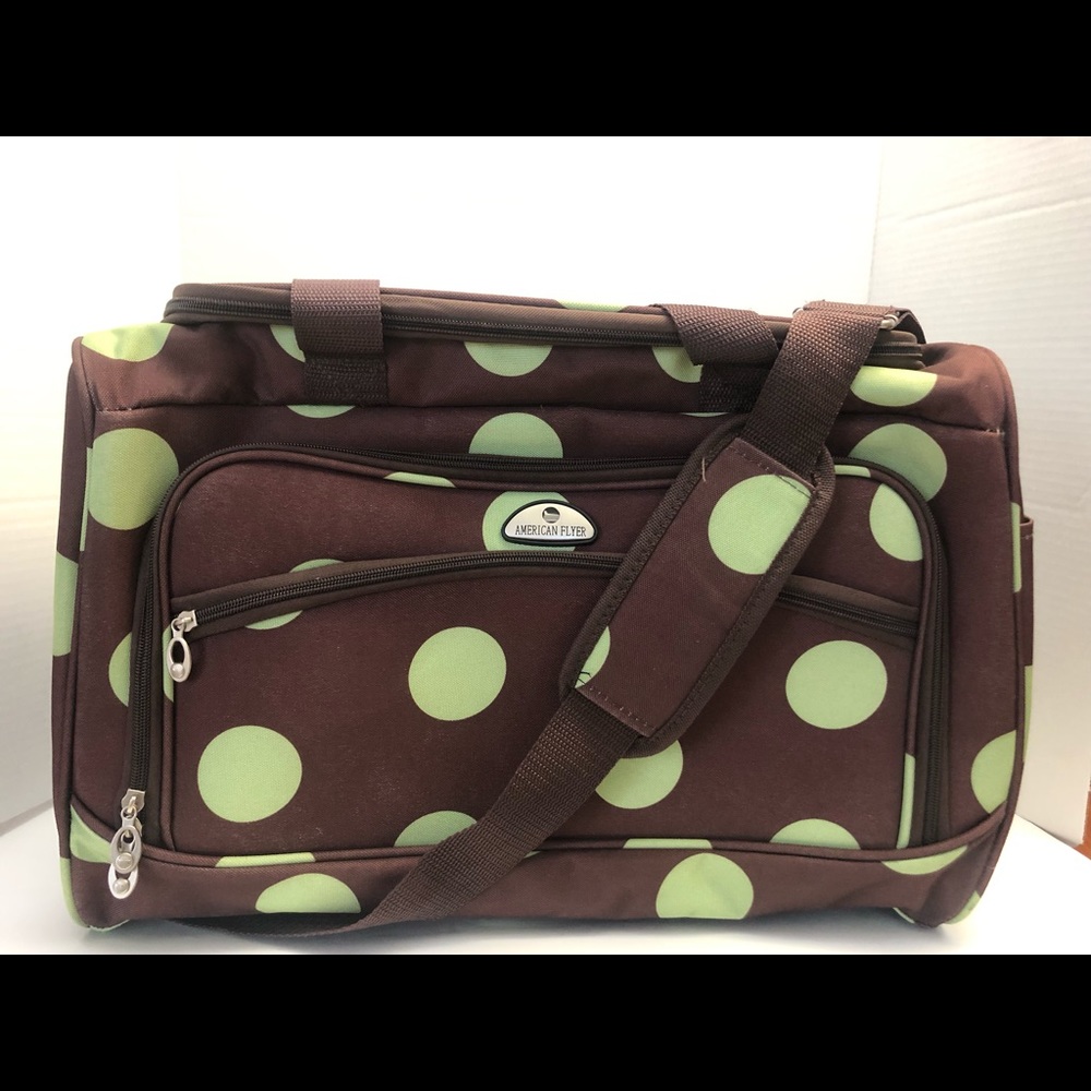 Brown/Green Polka Dot Travel Tote Carry On